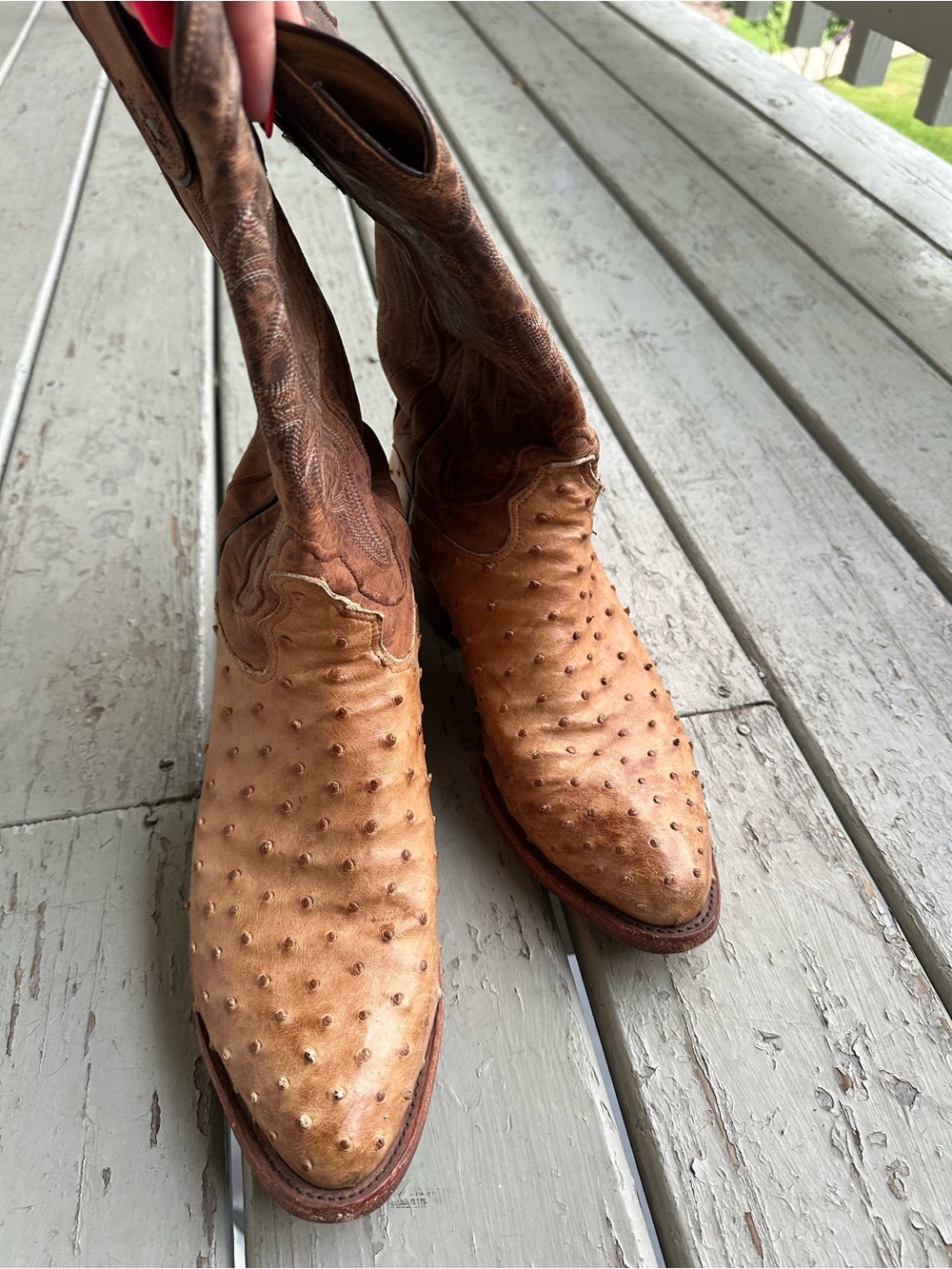 Tony Lama Tan Ostrich-Texture Western Cowboy Boots - Picture 12 of 12